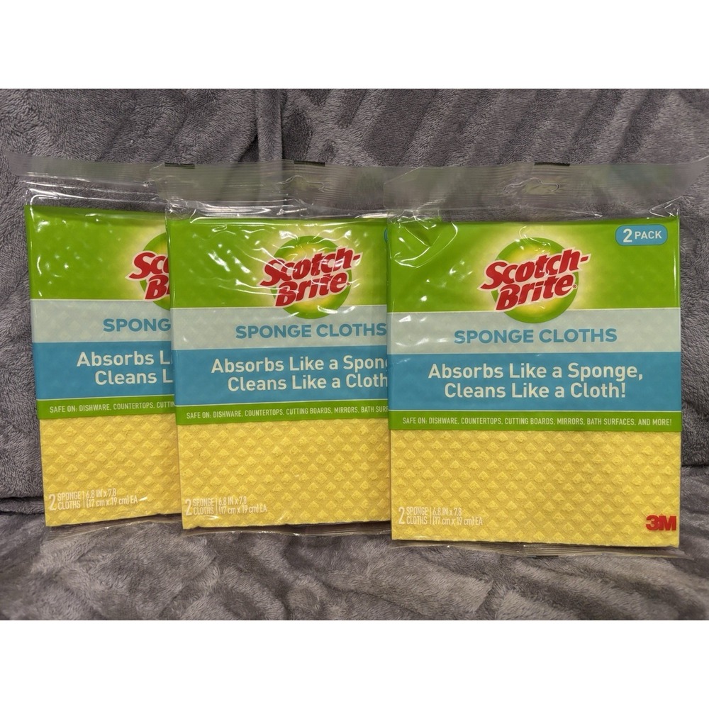 (3-2pk)-3M Scotch-Brite 7.8"‎ x 6.8" Absorbent Cloth For Dishes & Counters 9055